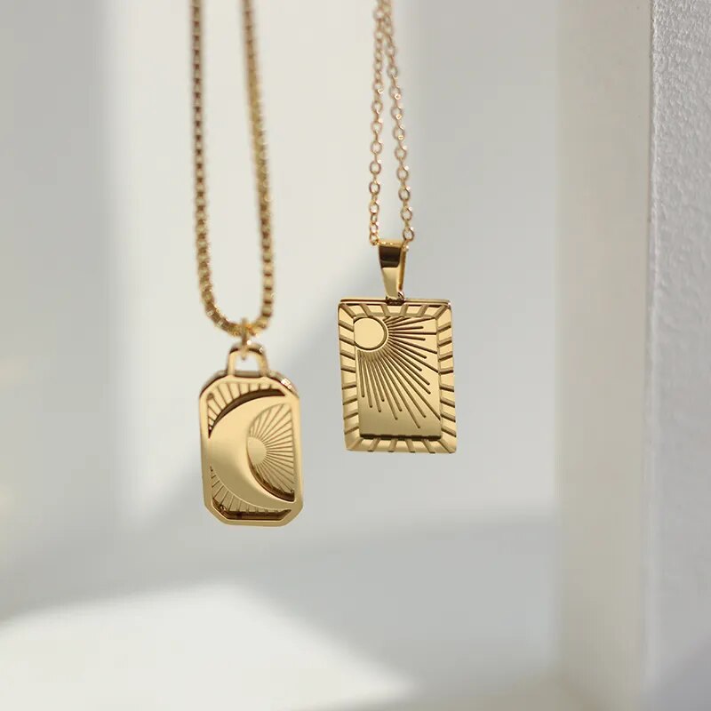 Celestial Gold Vintage Sun & Moon Pendants 18K